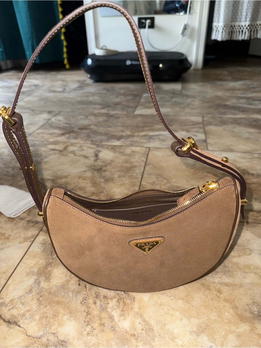 Prada Arque Mini Suede Shoulder Bag - Picture 9 of 11